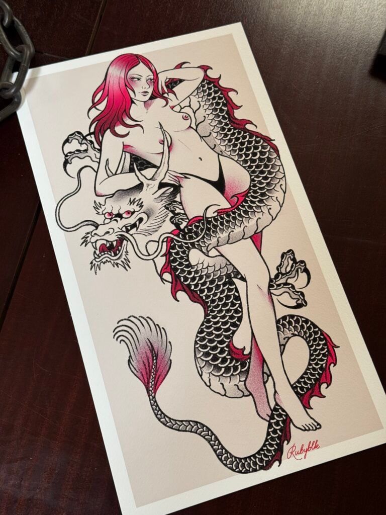 Pink Dragon Print by Ruby Black