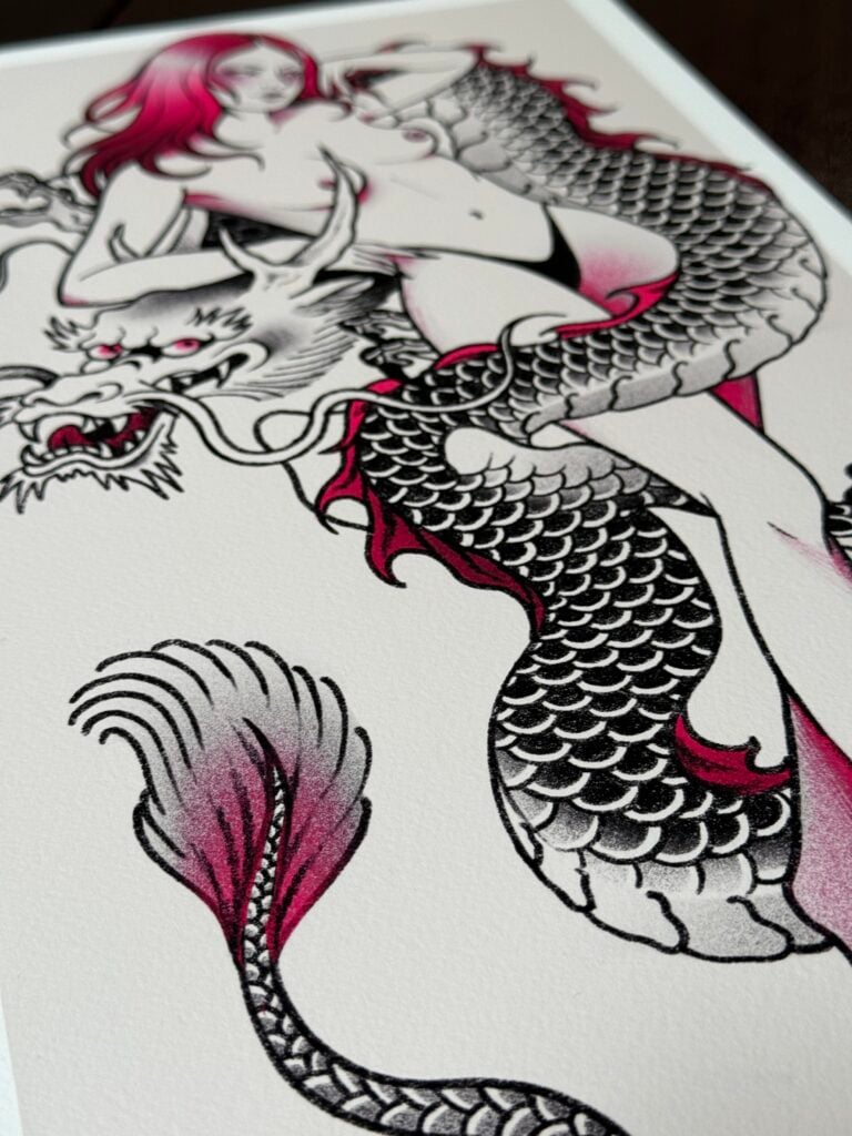 Pink Dragon Print by Ruby Black